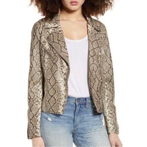 NWT Vigoss Taupe Women’s Snake Print Faux Leather Moto Jacket Size Medium